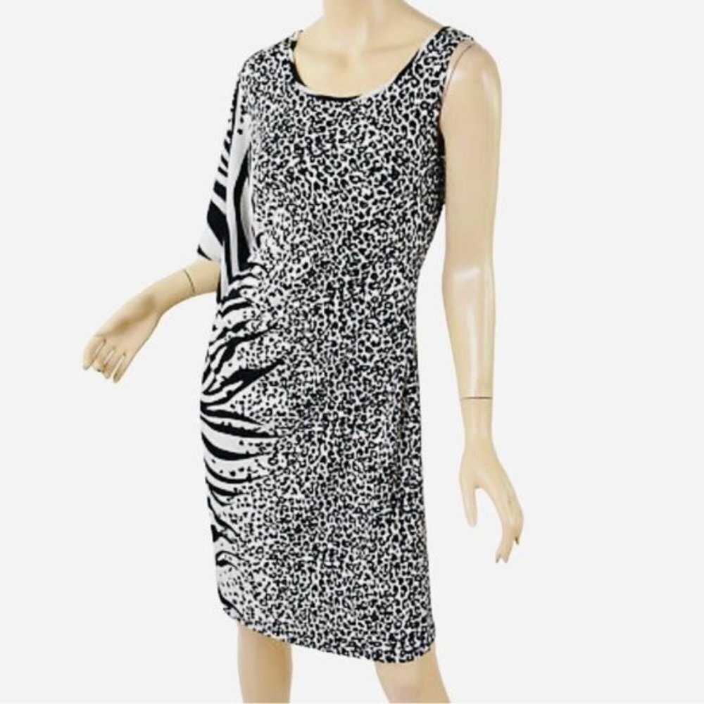 CLARA SUNWOO Black & White Animal Print Matte Stretch Dress Size L